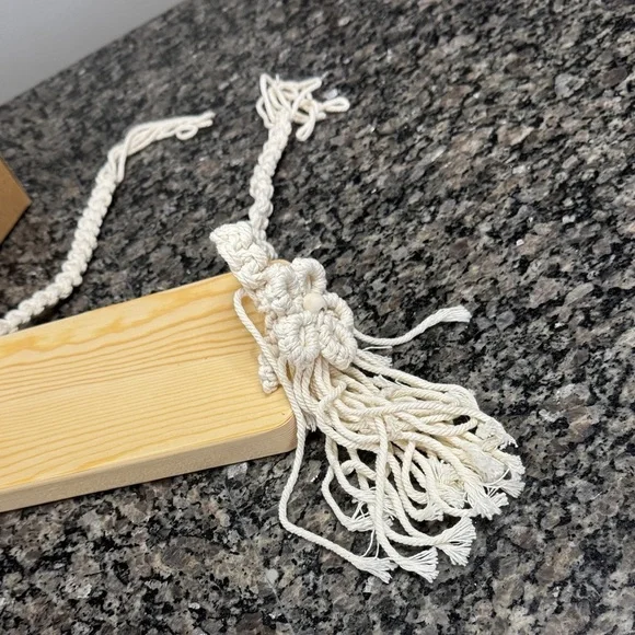 Boho Wood Shelf with Cream Macrame Tassels NEW in box - Picture 3 of 10